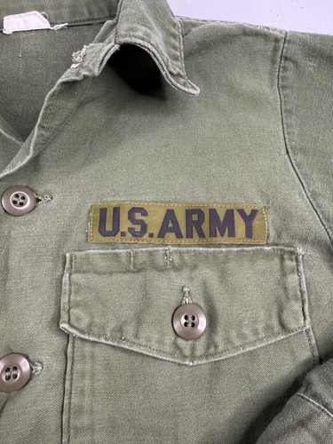 Vtg US Army Field Shirt OG Cotton Sateen Vietnam 60s 70s Military Small 14.5x31 - Afbeelding 7 van 9
