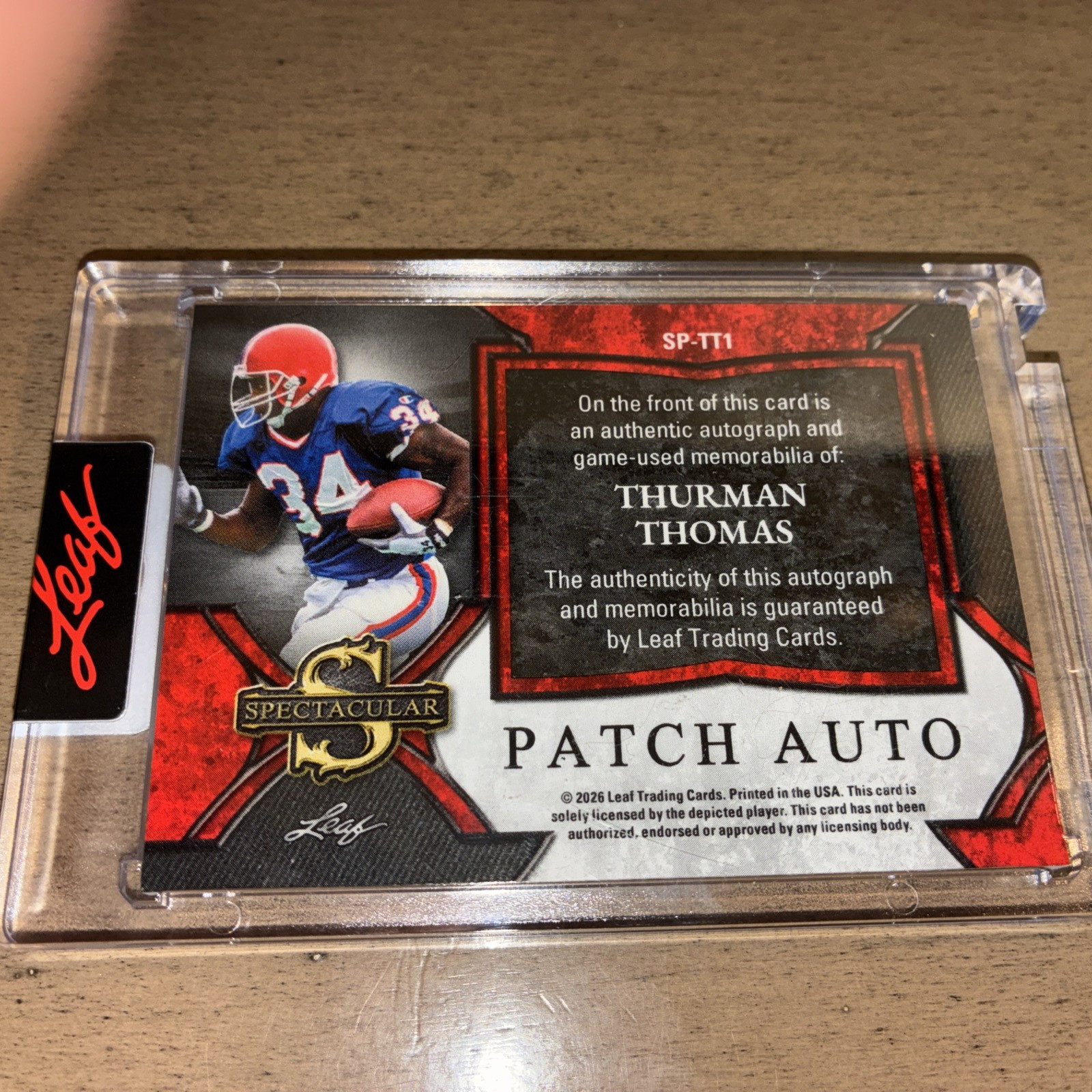 Thurman Thomas 2/5 Leaf Spectacular Patch Auto Game Used HOF SP-TT1 Bills view 5
