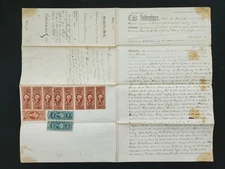 1875 antique MORTGAGE DEED whitehall ny WOOD fort edward ny MERRIMAN? rev stamps