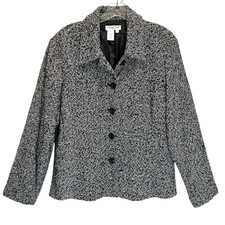 Coldwater Creek Black and White Silk Blend Tweed Button-up Lined Jacket - Large