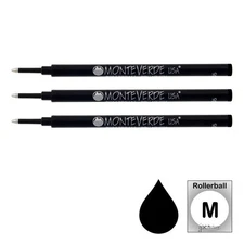 Pk/3 Monteverde G23 Ceramic Rollerball Refills, Black, Medium