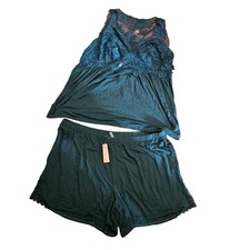 NEW Soma XXL Cool Nights 2 Piece Shorts Cami Pajamas Lace Dark Sea Green
