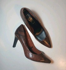 M&S Collection Brown Snakeprint Soft Point Toe Court Pump Mid High Heel | 3.5 UK