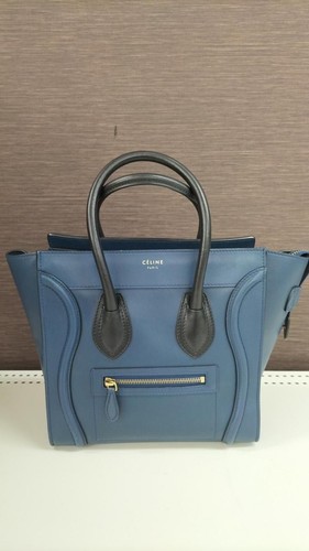 CELINE ● Luggage Micro Shopper Nano Navy X Black Square Scratch Used