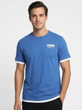 PUMA Essentials Men's Tee Short Sleeves 100 Cotton Blue White Size L T-Shirt