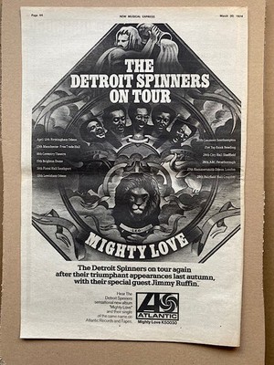 DETROIT SPINNERS 1974 TOUR - MIGHTY LOVE POSTER SIZED original music press adver