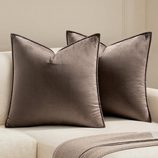 Dark Coffee Velvet Throw Pillow Covers 20x20 Taupe Neutral Soft Decorative Solid