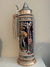 19" Large German Gerz Lidded Beer Stein Tankard with Lid 3L Germany Vintage