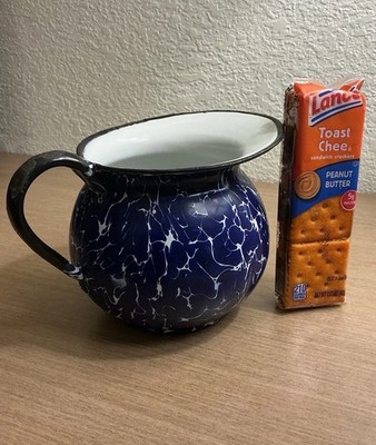 RARE COBALT BLUE SWIRL TINY CREAMER/PITCHER GRANITEWARE ENAMELWARE PRIMITIVE