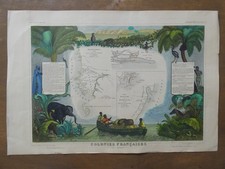Antique Color Map French Colonies Senegal Gambia Madagascar Engraving