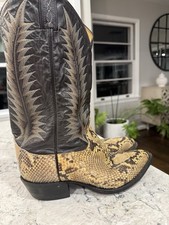 Vintage Tony Lama Python Snakeskin Men's 8 1/2 Cowboy Brown Western Boots
