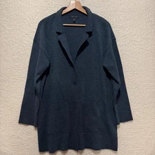 EILEEN FISHER Blue Knit Merino Wool Blend Blazer Cardigan Jacket S