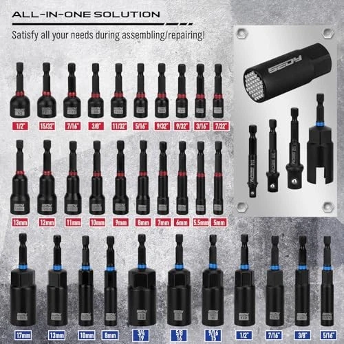 Juego de atornilladores de tuercas de impacto magnéticas premium de 80 piezas métricas y SAE con adaptador de enchufe Foto 3 de 4