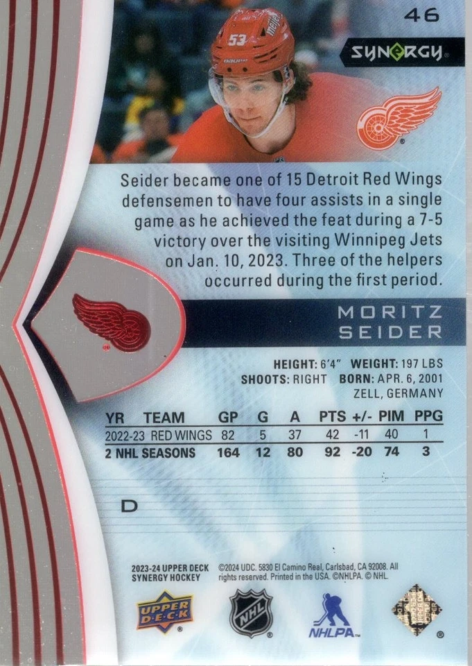 2023-24 Synergy Red #46 Moritz Seider - HKY - Image 2 of 2