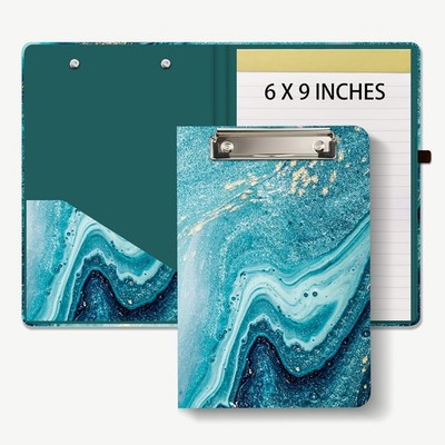 Mini Clipboard Folio with Refillable Lined Notepad and Interior Storage Pocke...