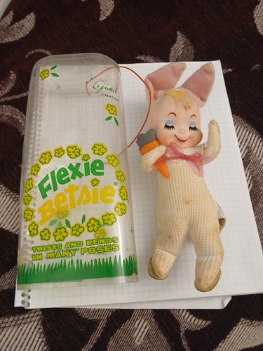 Vtg 1950s Gund Easter Bunny Plush Doll Girl Flexie Betsie -RARE