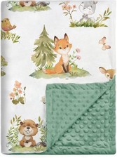 Baby Minky Blanket Double Layer Soft Woodland Animal Throw 30 x 40 Inch
