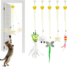 Interactive Cat Feather Toys 5 Pack Retractable Hanging Cat Teaser Toys for I...
