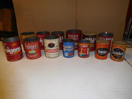 13 Vintage Metal Decorative & Useful Coffee Cans