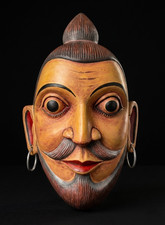 13in Sri Lankan Ceylon Yogi Brahmin Head Wood Mask Wall Art Hanging Wooden Asian