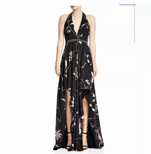 Halston Heritage Floral Burnout Halter Dress