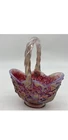 FENTON PLUM-PINK OPALESCENT LILY OF THE VALLEY BASKET SIGNED BILL FENTON
