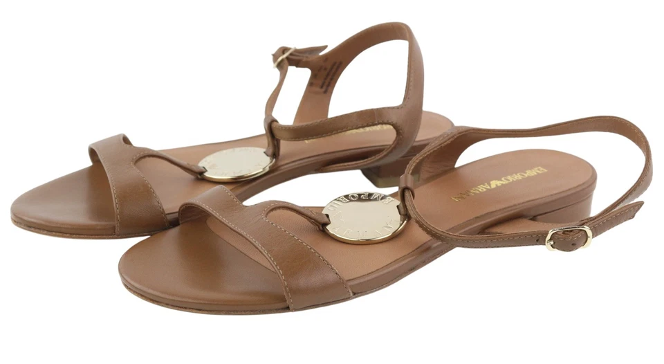 Sandalias EMPORIO ARMANI X3P640 MUJER EU37 Cuero Marrón Planas Dorado PVP 209€ Foto 2 de 4
