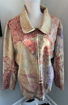 Vintage Amari Mode Floral Tapestry Jacket Zip Front Pastel Boho Cottagecore L