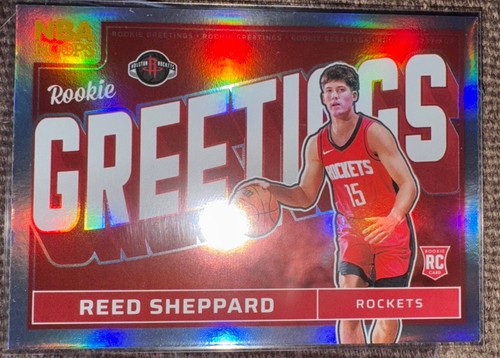 2024-25 NBA Hoops Reed Sheppard RC Silver Holo Foil Rockets GREETINGS Rookie - Picture 1 of 8