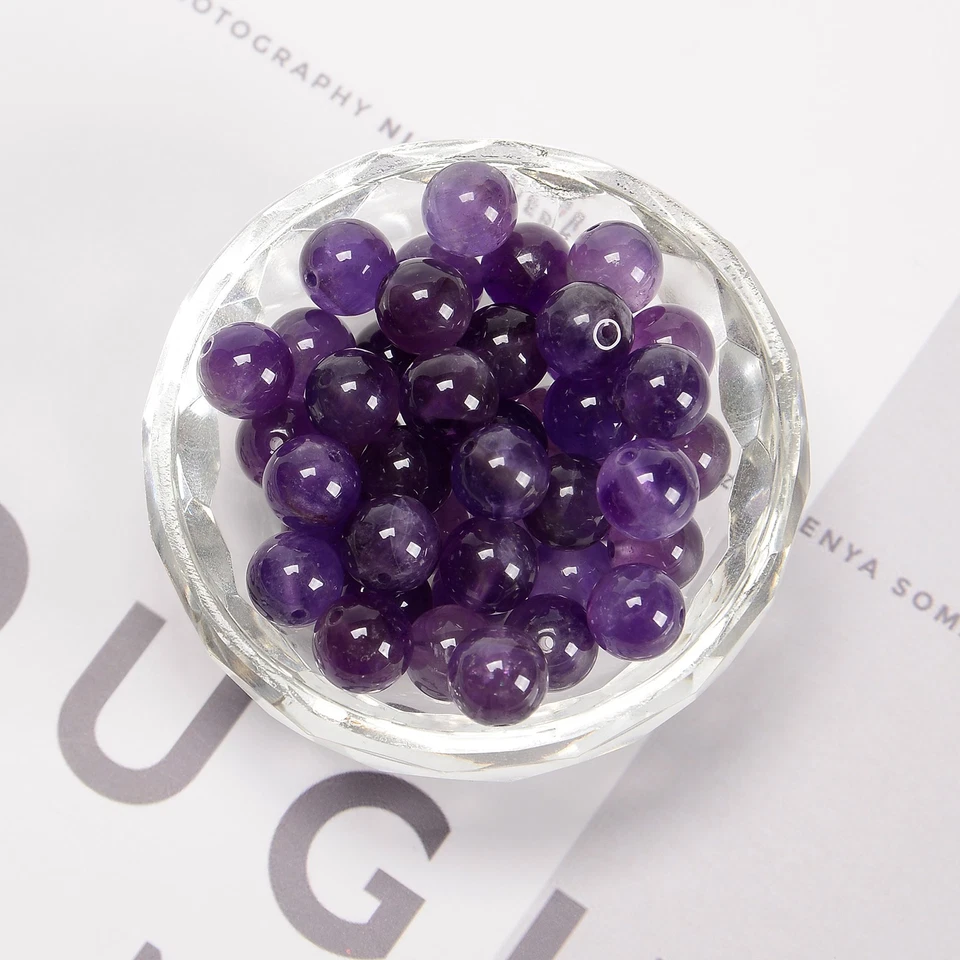 Natural Amethyst Smooth Round Beads Size 4mm 6mm 8mm 10mm 12mm 15.5" Strand - Image 3 of 4