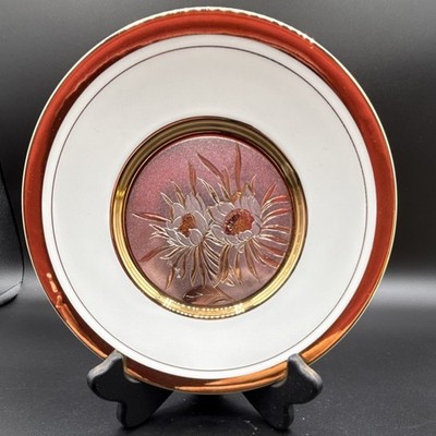 Japanese Chokin Art Plate Gilded Gold Silver Floral Design 8  Decorative