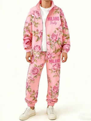 Track Jacket and Pants Set Women's Outfits Pink Casual Trendy Street Style Milan