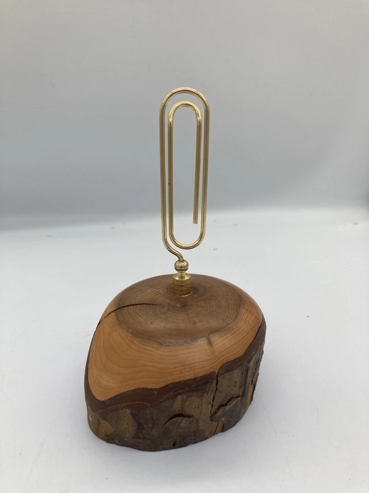 Handmade Note Holder / Desk Tidy Yew Wood with Bark and Oversized Paperclip - Image 3 of 4