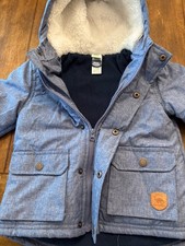 Little Me 24 Months Blue Coat With Fleeced Hood Dino Explorer Zip  Snaps Pocket