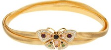 Judith Leiber BELT Butterfly Gold Tone Gems Snake Stretch Vintage 26- 30" gyuh