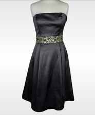 Zara Black Strapless Knee Length Dress Gold Embellished Satin Cocktail Small