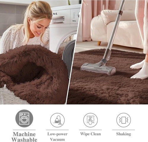 Fluffy Coffee Round Rug 7x7 - Soft, Washable Area Rug for Nursery & Living Room - Picture 5 of 8
