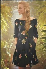 NEW Anthropologie Lolanthe Dress By Lil Smocked Floral Frock Dress