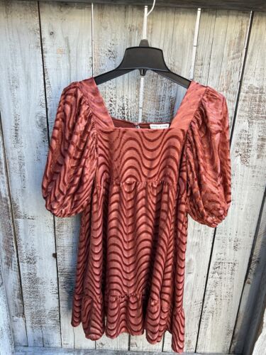 MOON RIVER Anthropologie MEDIUM NEW Velvet Square Neck Puff Sleeve Mini Dress - Picture 2 of 12
