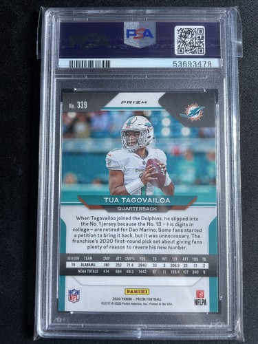 2020 Panini Prizm Lazer #339 Tua Tagovailoa RC Rookie Mint PSA 9 Dolphins - Picture 2 of 2