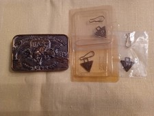 Vtg 1988 Bass Anglers Sportsman Society Brass Belt Buckle  3 Fishing Club Pins