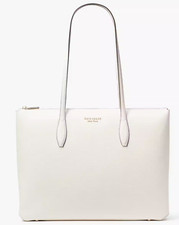 Image of Kate Spade All Day Large Zip Top Tote White Leather Laptop Bag PXR00387 NWT FS