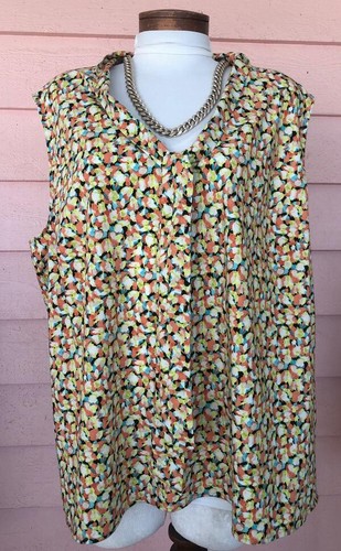 KASPER COOL SUMMER TOP Sz 3X 4X Colorful Light Relaxed Fit V-Neck w/ Tie - Bild 1 von 3