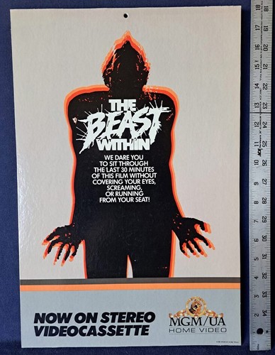 THE BEAST WITHIN / HE KNOWS YOU'RE ALONE VIDEO STORE 2 SIDED MOBILE DISPLAY MGM - Picture 2 of 3