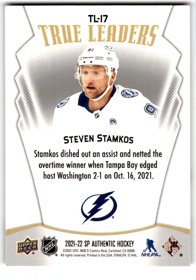2021-22 SP Authentic True Leaders Steven Stamkos #TL-17 - Image 2 of 2