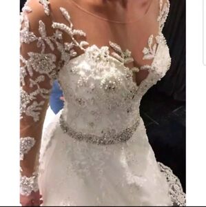 Regno Unito 19 Bianco Avorio Con Perline Pizzo Manica Lunga Una Linea Di Abiti Da Sposa lia 6 22 Ebay