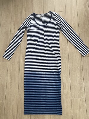 ASOS Blue White Striped Ombré Long Sleeve Stretch Cotton Dress