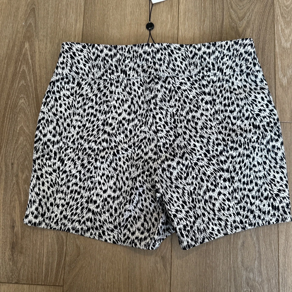NUEVO Pantalones Cortos Catherine Malandrino Mujer Negro Blanco Estampado Pequeños Cómodos Elastizados Foto 4 de 4