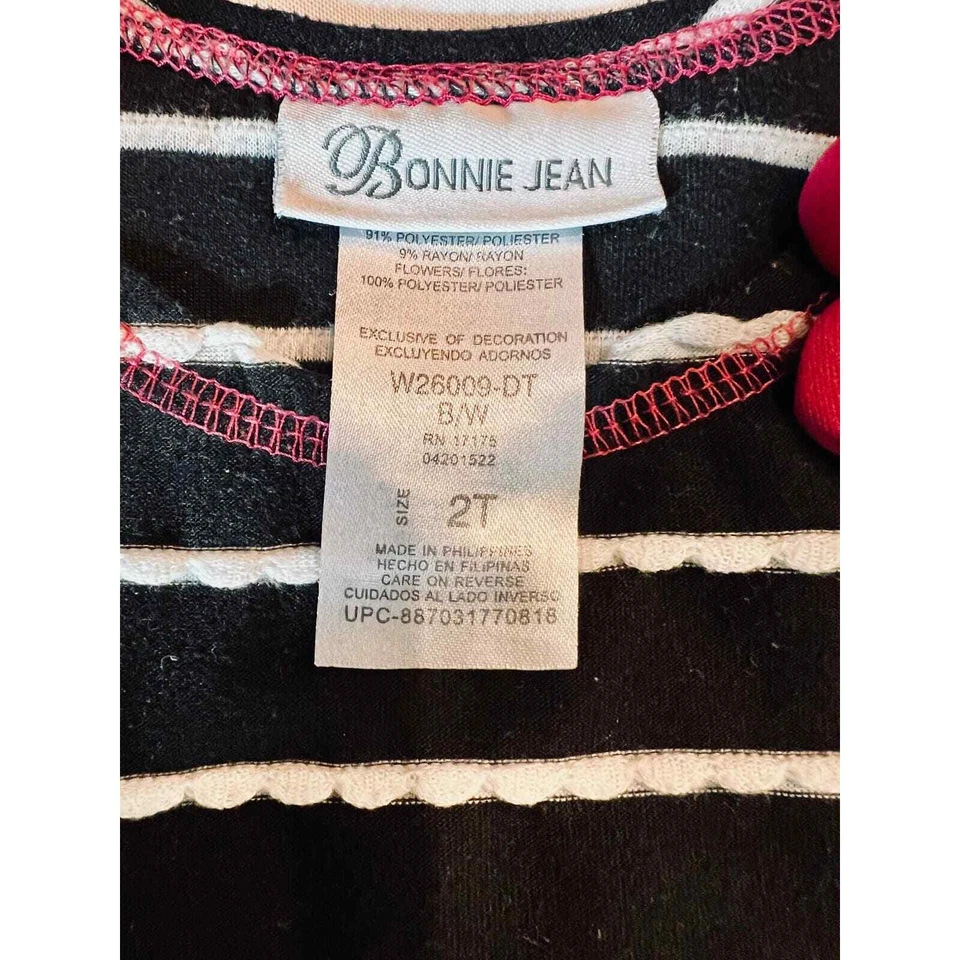 Vestido Bonnie Jean blanco y negro entallado y acampanado con detalles de rosa en niño pequeño talla 2T Foto 2 de 4