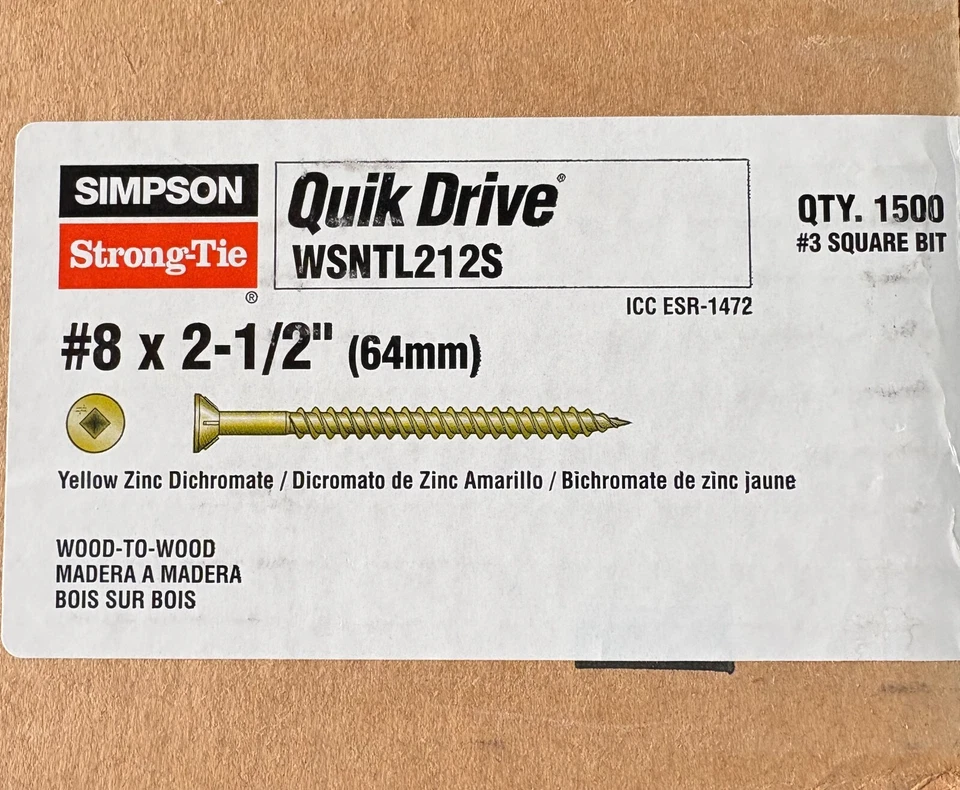 1500 Quik привода #8 x 2-1/2» собранный деревянный винт WSNTL212S, Simpson сильный галстук - Изображение 2 из 3